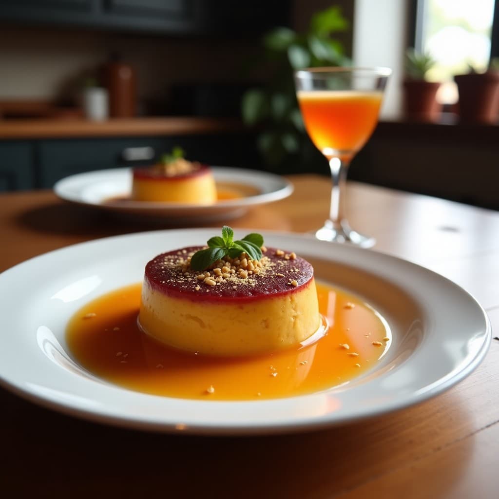 Pudín de batata morada y leche de avena servido en un bol de barro blanco, con capas visibles de semillas de chía, espolvoreado de coco rallado y decorado con una cucharita de madera. El color morado intenso contrasta con el blanco cremoso de la leche de avena, resaltando su textura sedosa y su presentación saludable.