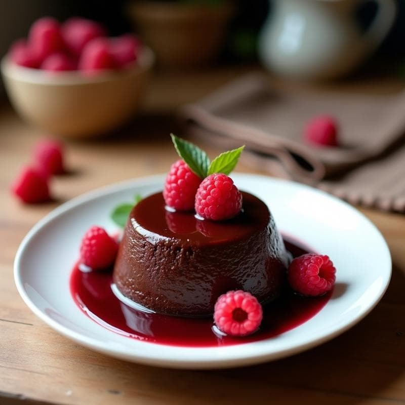 Pudín de Ch Roca con Salsa de Frambuesas: Postre Francés Sin Azúcar y Sin Horno