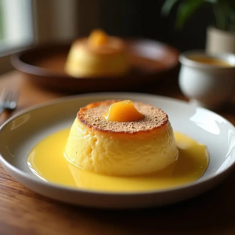 Tarro de cristal transparente con pudín de chía cremoso color beige, cubierto con pulpa amarilla de granadilla y avellanas picadas. Desayuno peruano overnight saludable y vegano.