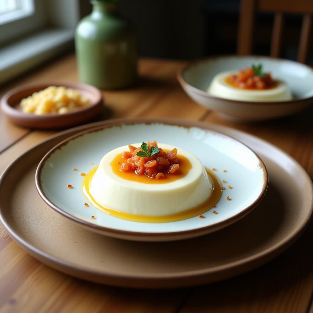 Vaso transparente con pudín de semillas de amaranto y leche de coco, decorado con frambuesas frescas, almendras fileteadas y coco rallado sobre una mesa de madera rústica con luz natural. Desayuno alto en proteína y sin lácteos.