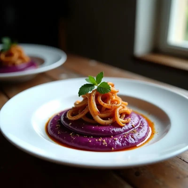 Pulpo a la Gallega con Puré de Batata Morada: Receta Española Fusion y Vegana