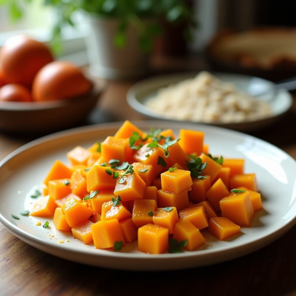 Plato blanco con raviolis de masa de calabaza naranja brillante, rellenos de requesón y espinacas, bañados en salsa de mantequilla y salvia, con virutas de parmesano. Receta italiana sin gluten en Thermomix.