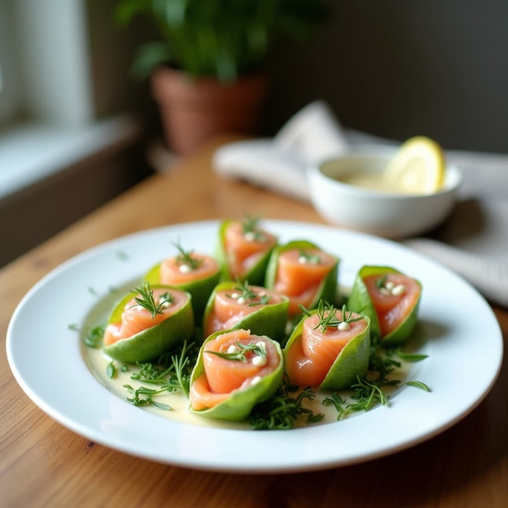 Rollitos de Lecho de Berros y Salmón Ahumado: Entrante Noruego con Salsa de Eneldo y Limón