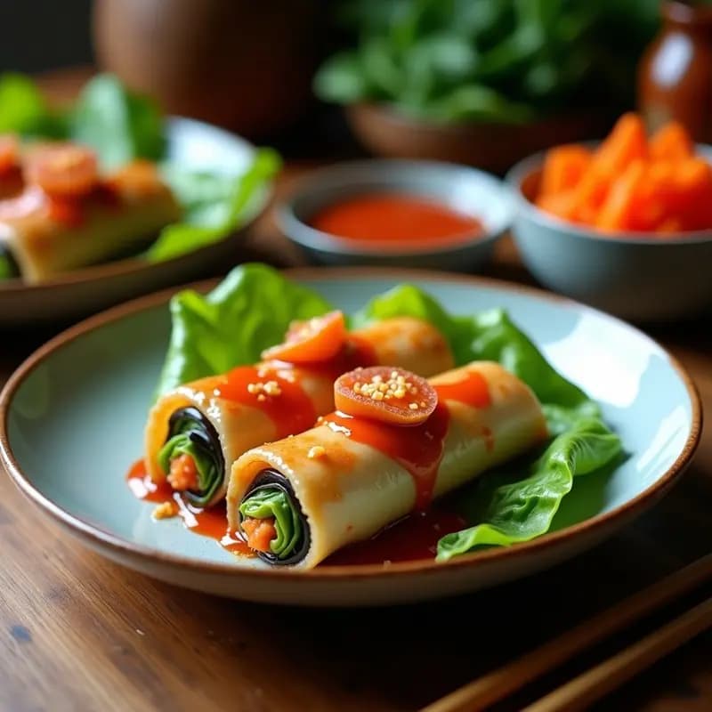 Rollitos de Col China y Surimi de Berenjena con Salsa Sriracha: Receta Fusion en Airfryer