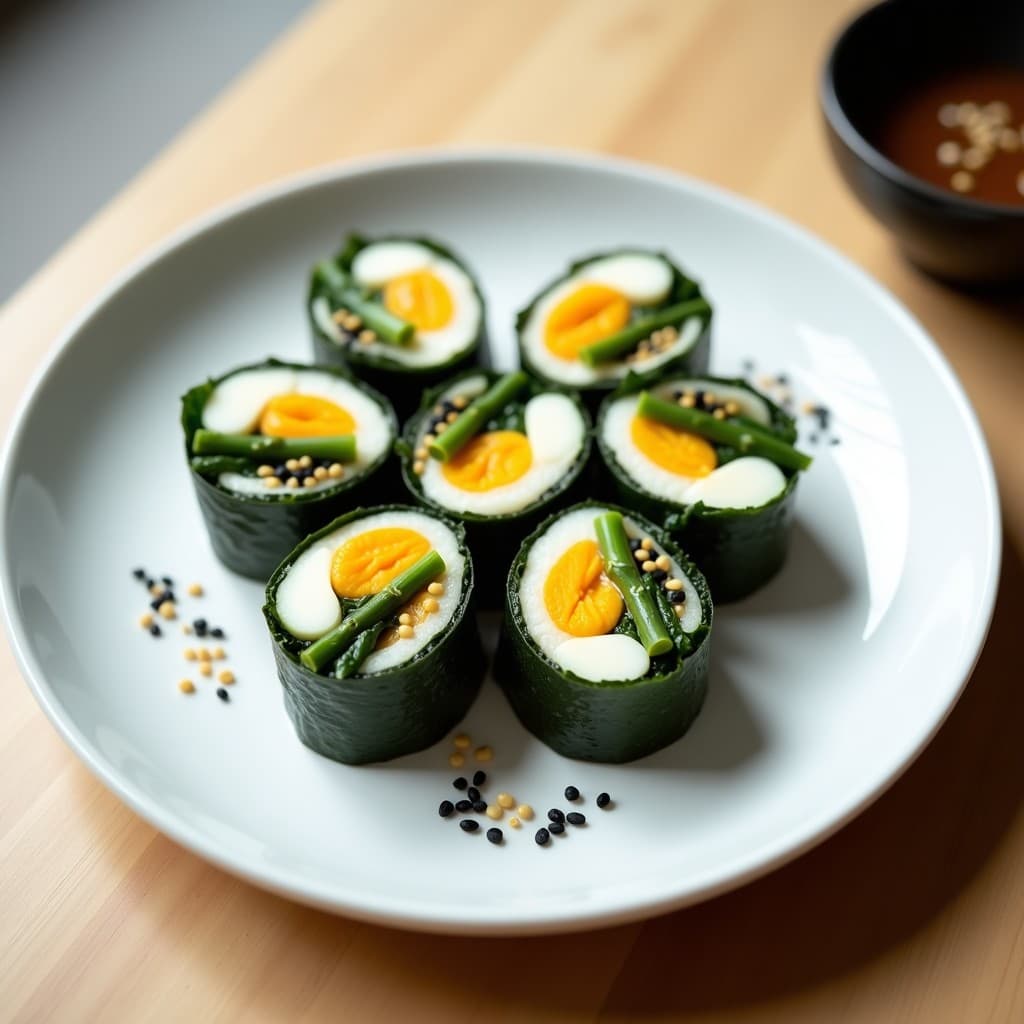 Rollitos de Huevo de Codorniz y Espárragos con Salsa de Sésamo: Aperitivo Japonés en 10 Minutos