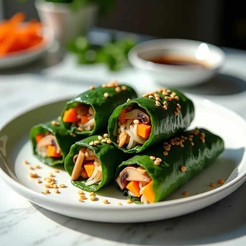Rollitos de Primavera de Col Rizada y Champiñones Shitake: Aperitivo Vegano al Vapor
