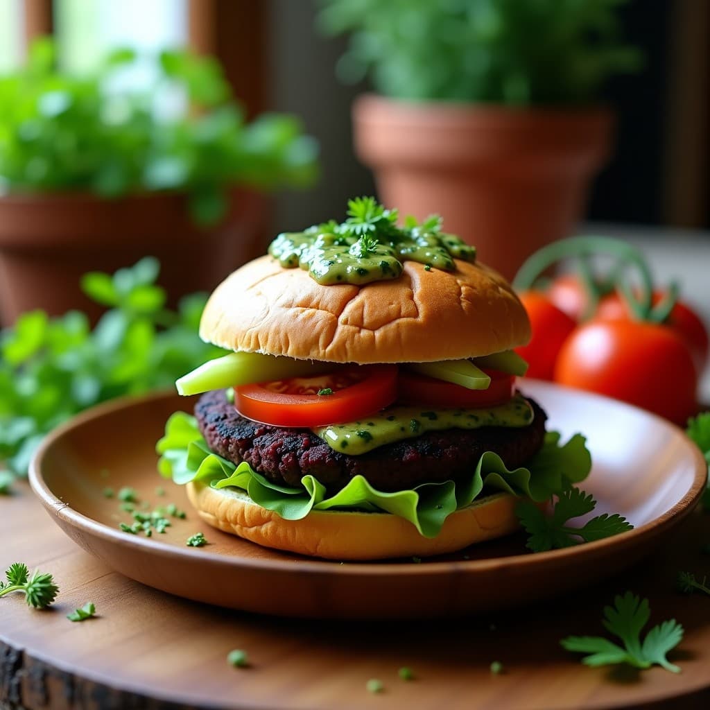 Sándwich de Pan de Batata con Hamburguesa de Lentejas Negras y Chimichurri: Receta Argentina Vegana