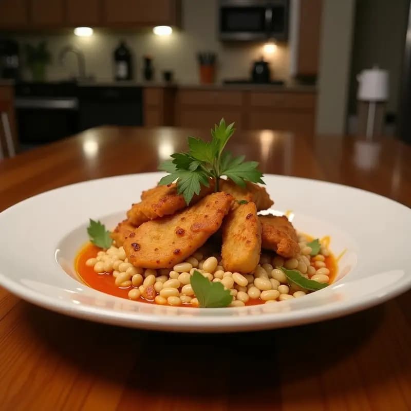 Plato hondo de cerámica negra con Sexi Pollo con Cacahuates, trozos de pollo dorado bañados en salsa brillante, cacahuates tostados crujientes, semillas de sésamo y cilantro fresco, servido con palillos chinos.