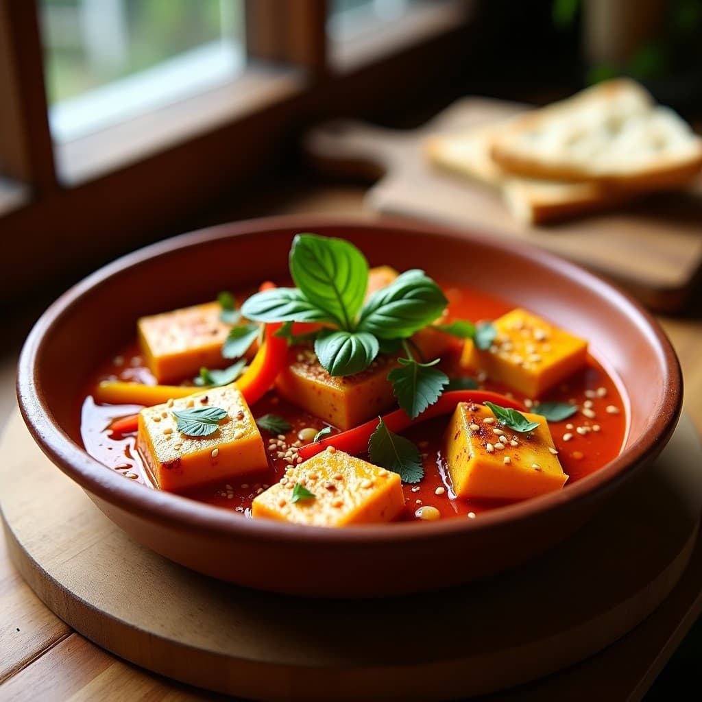 Shakshuka de Tofu y Pimientos Asados: Receta Vegana en Olla Exprés con Toque Africano