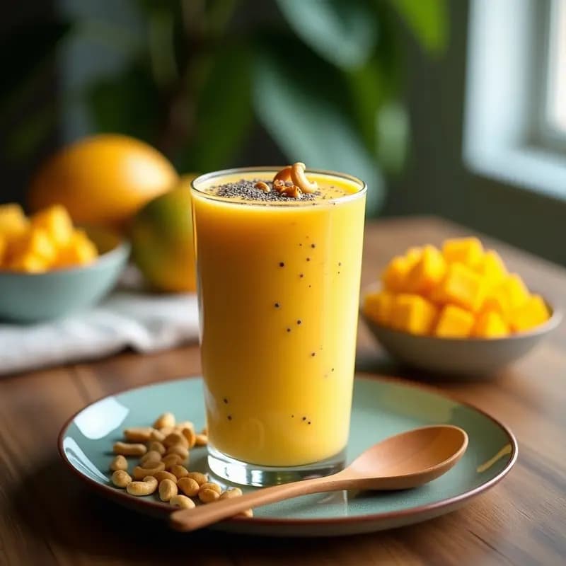 Smoothie de Mango, Chía y Yogur de Soya: Desayuno Tropical Vegano y Rifado en Proteínas