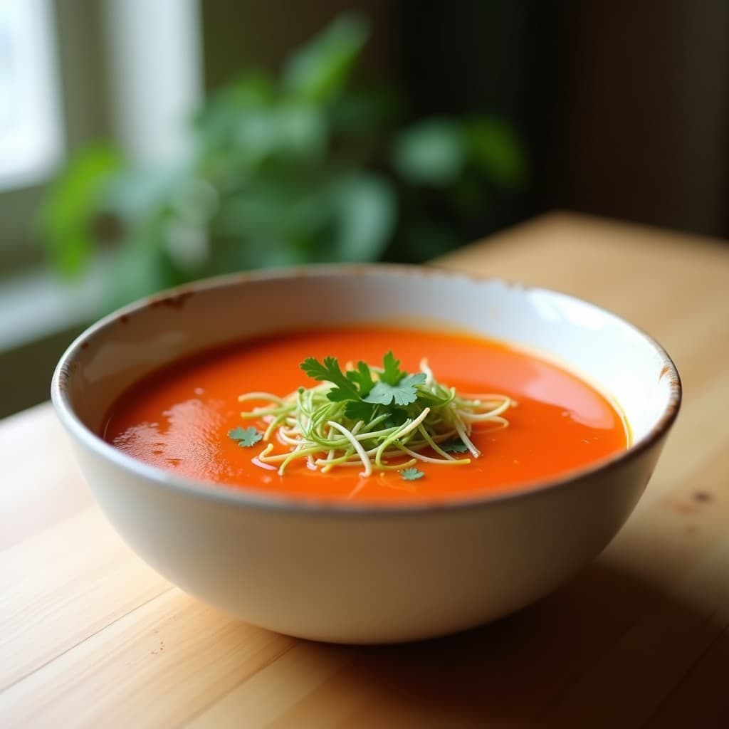 Sopa de Tomate y Jengibre con Brotes de Alfalfa: Receta Detox en Thermomix