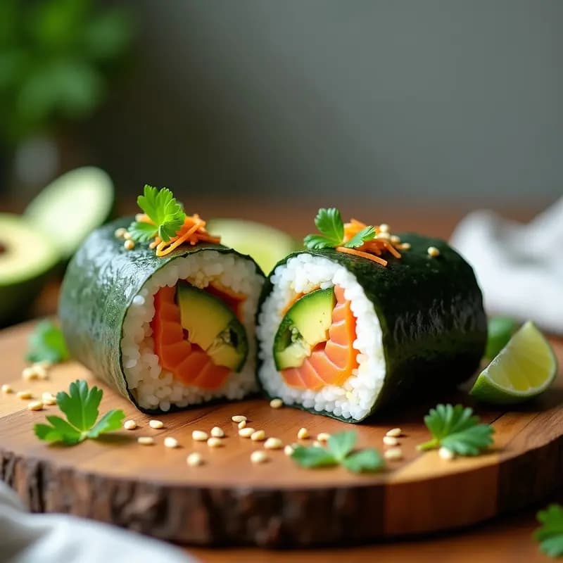 Sushi Burrito Mexicano-Japonés con Aguacate y Salmón: Fusión en Roll Gigante