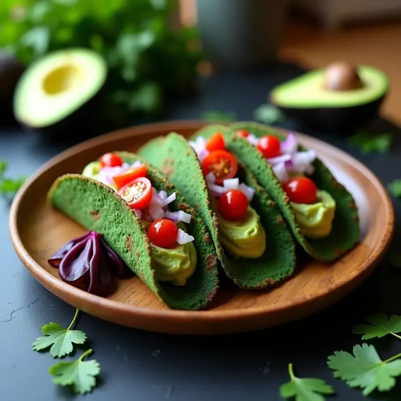 Tacos de Alga Spirulina con Guacamole de Aquafaba: Receta Vegana Alta en Proteína en Airfryer