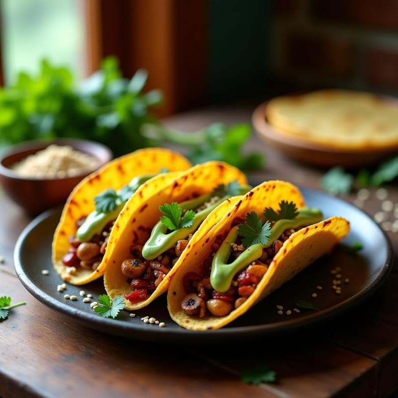 Tacos de Hoja de Maíz con Relleno de Hongos Ostra y Crema de Aguacate: Receta Vegana