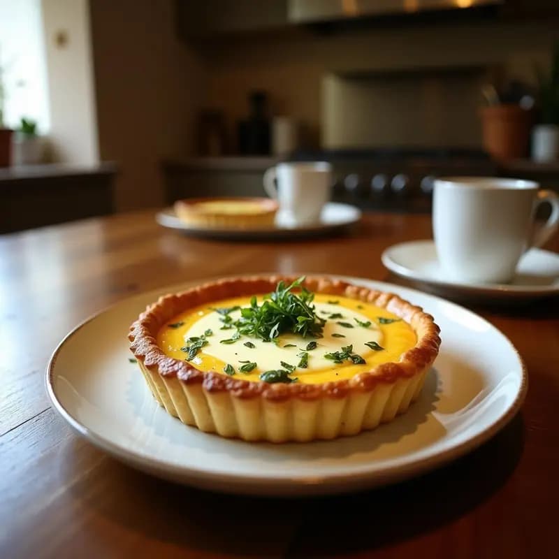 Tarta salada fría de espinacas y queso feta en molde redondo, con base dorada y relleno verde cremoso espolvoreado con piñones, servida en plato blanco.