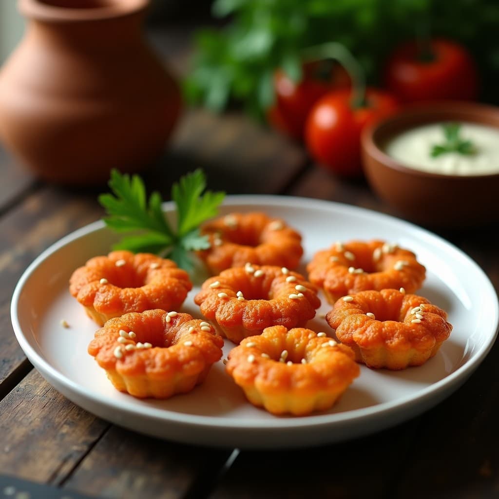 Tartaleta vegana española de garbanzos y pimentón en Airfryer, con base dorada y crujiente rellena de hummus cremoso, decorada con perejil y pimentón.