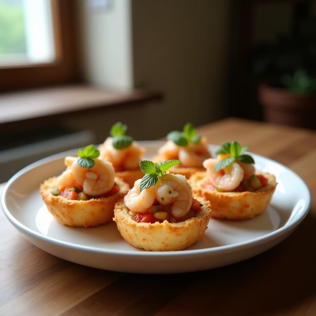 Tartaletas de Masa de Coco Rellenas de Ceviche de Camarón: Receta Peruana Sin Gluten y Crujiente