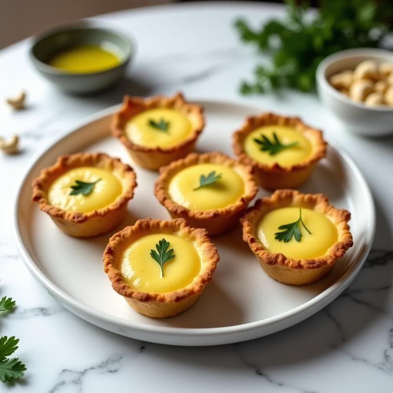Tartaletas keto de coliflor y queso de anacardos en moldes de silicona, con textura compacta y decoradas con perejil fresco. Receta sin cocción en Thermomix, baja en carbohidratos y lista para servir.