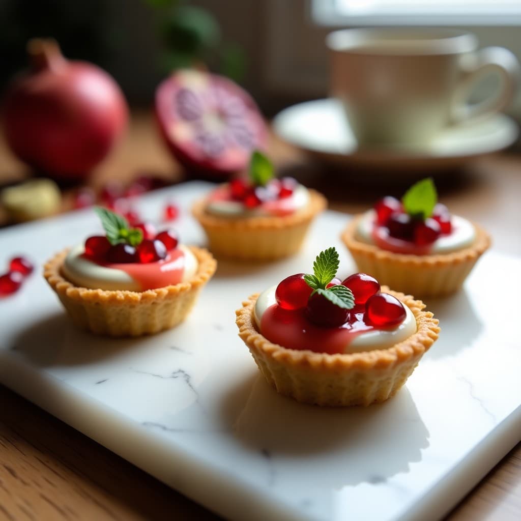 Tartaletas de Base de Pistacho y Relleno de Queso de Cabra con Reducción de Granada: Postre Sin Harina
