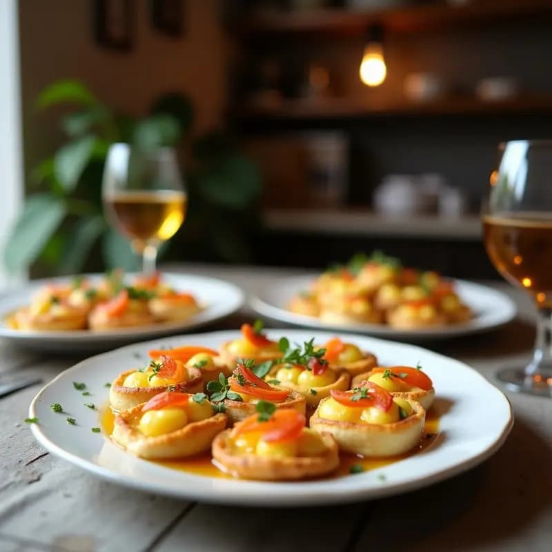 Tartaletas raw francesas con base oscura de dátiles y almendras, rellenas de crema suave de queso de anacardo, decoradas con frambuesas frescas y espolvoreadas con cacao en polvo sobre un plato blanco.