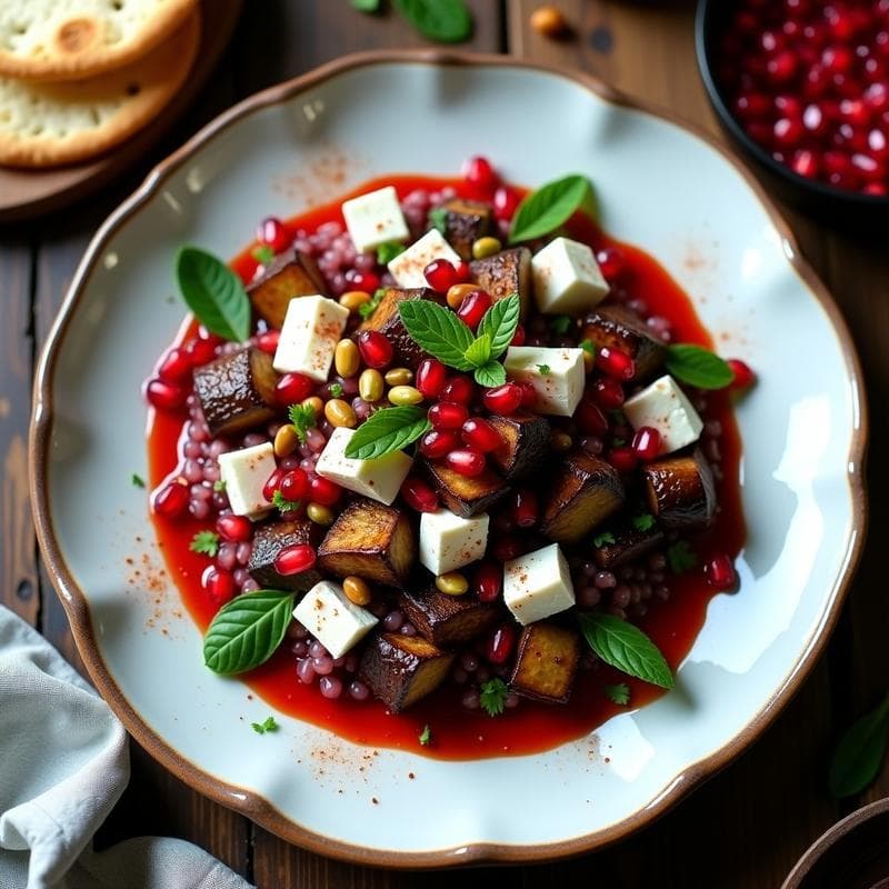 Tartar de Berenjena Asada y Queso Feta con Vinagreta de Granado: Receta Turca en 15 Minutos