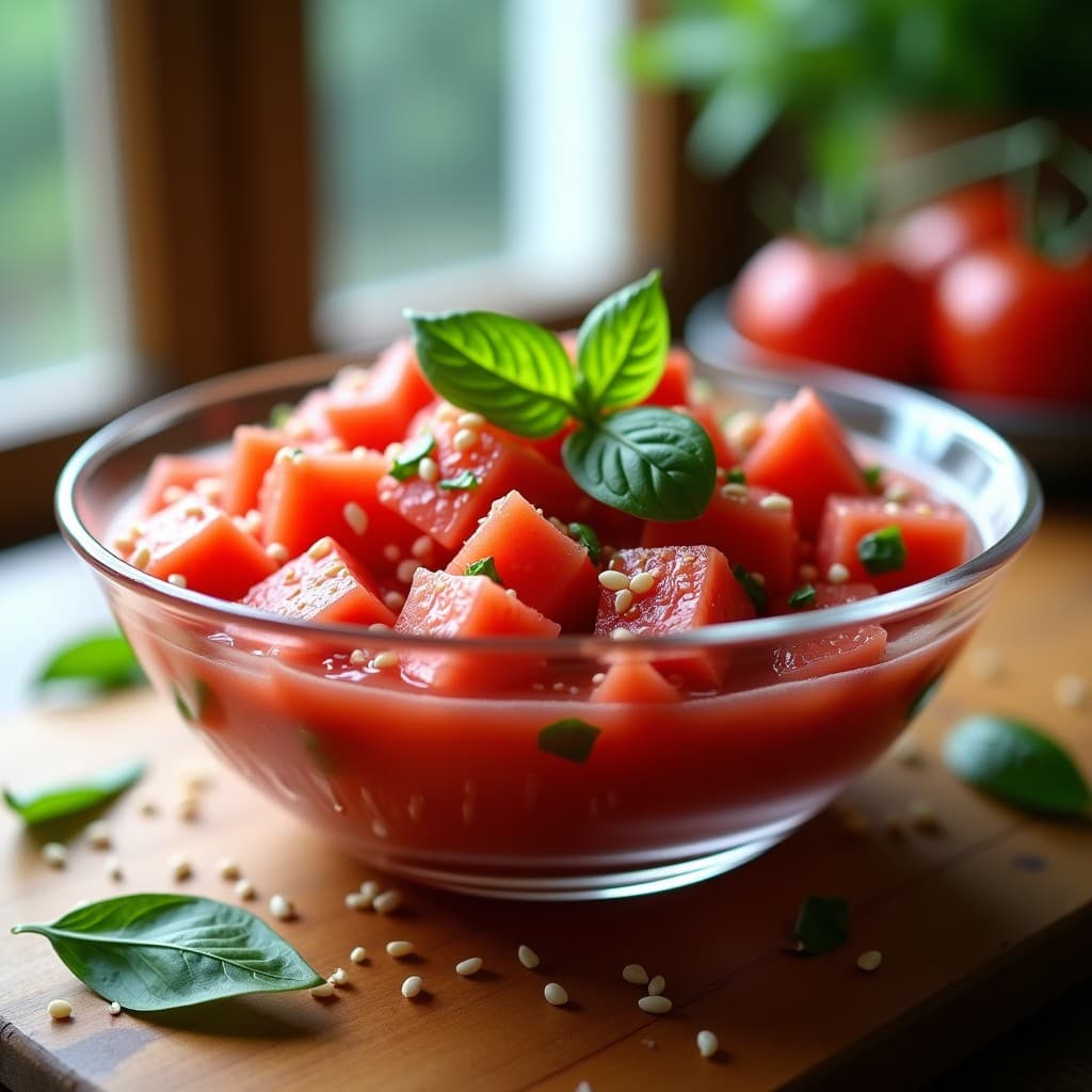 Tartar de Sandía y Tomate con Hojas de Albahaca: Entrante Refrescante y Sin Gluten para el Verano