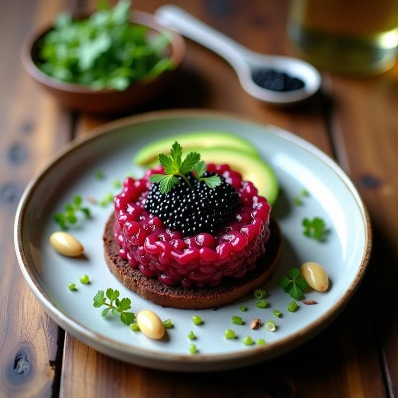 Tartare de Remolacha y Aguacate con Caviar de Lino: Receta Vegana Gourmet en 15 Minutos