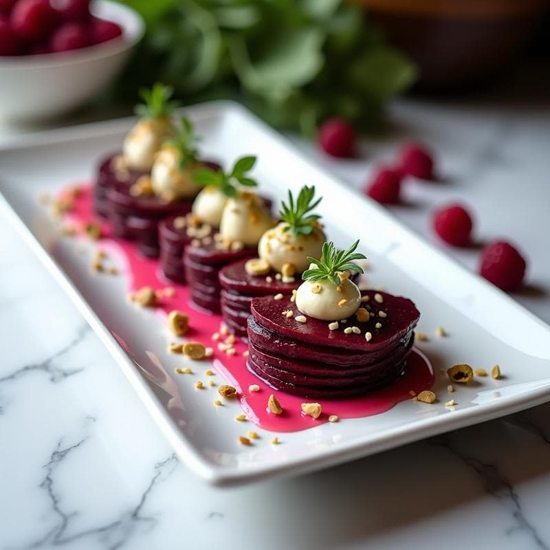 Tataki de Remolacha y Queso de Cabra con Vinagreta de Frambuesa: Entrante Vegano y Gourmet