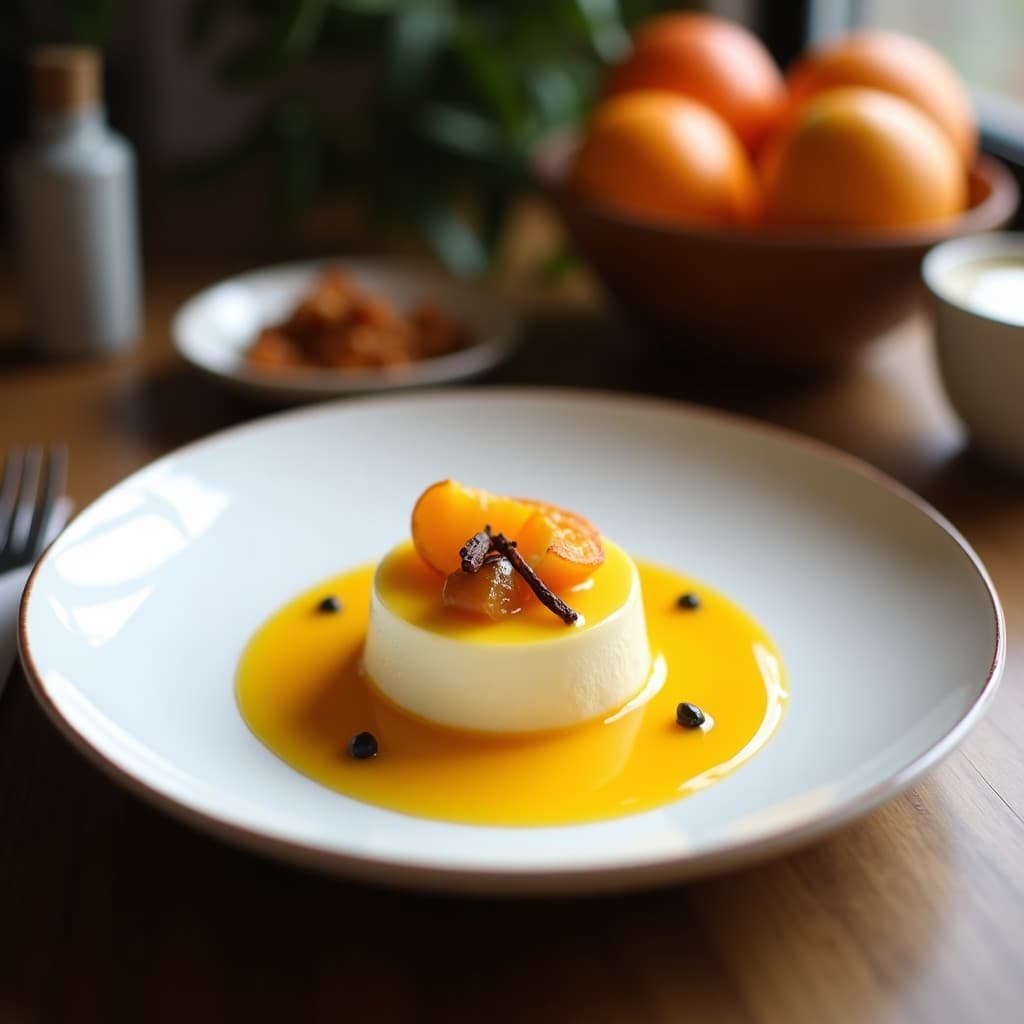 Tatina de manzana y sidra sin azúcar con base dorada de almendra, servida en plato blanco con caramelo brillante y rodajas de manzana perfectamente dispuestas en espiral.