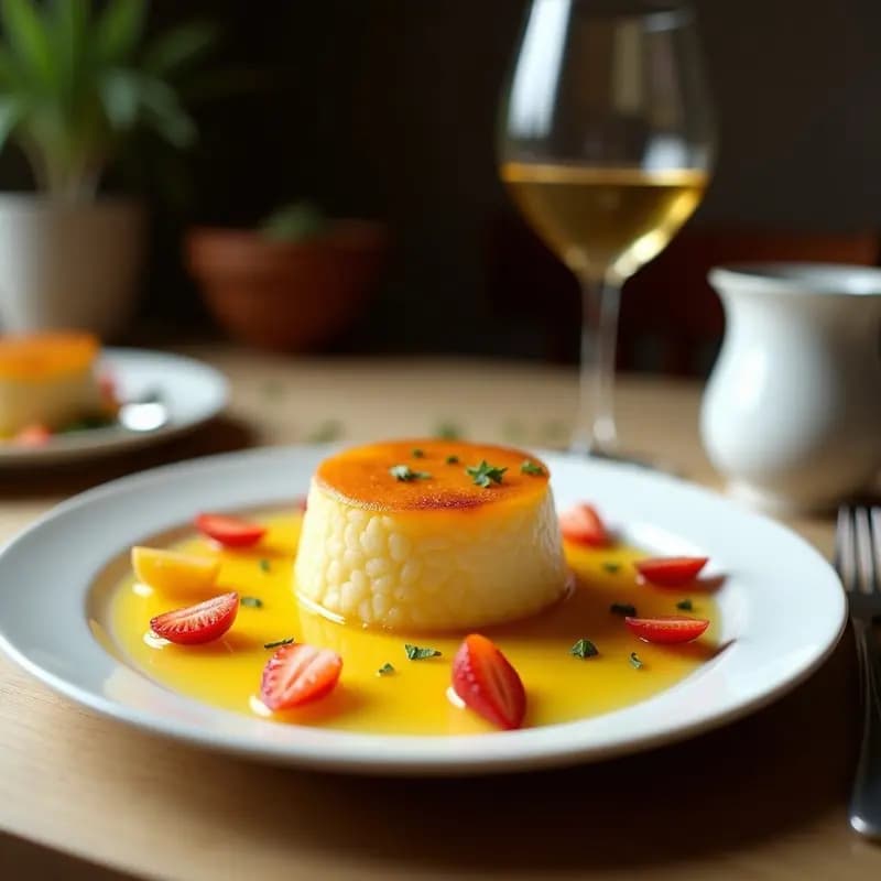 Tatin de Piña y Jengibre keto sin azúcar al revés, con rodajas de piña caramelizadas y masa dorada de almendra, servida en plato blanco rústico con jengibre fresco y canela espolvoreada.