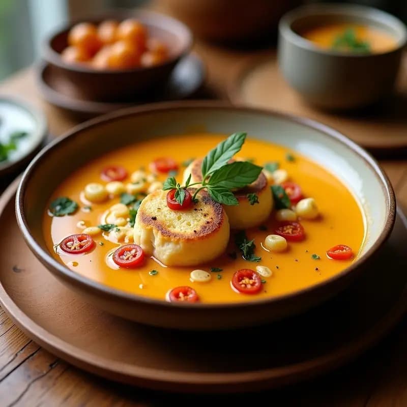 Cazuela de barro humeante con tizonas murcianas de pan deshecho, caldo espeso con hilos de huevo cuajado y ajos dorados. Plato tradicional español para días fríos.
