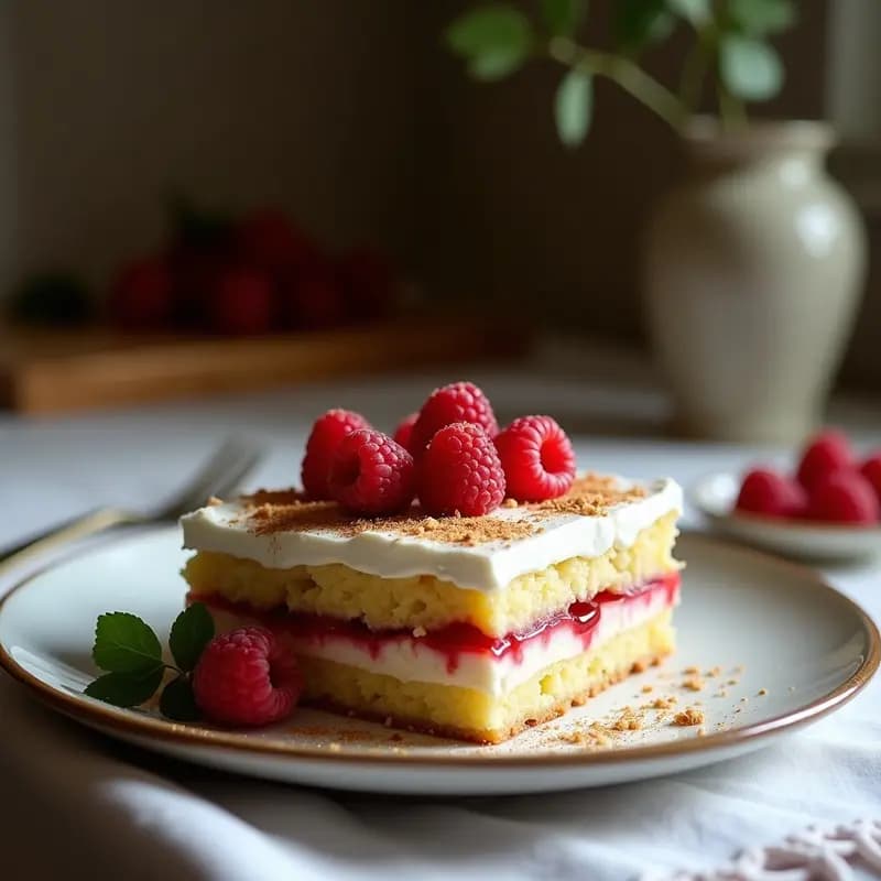 Torta Caprese vegana sin harina ni lácteos, con base dorada de almendra, glaseado brillante de chocolate negro y frambuesas frescas como decoración, servida en plato blanco sobre fondo rústico.