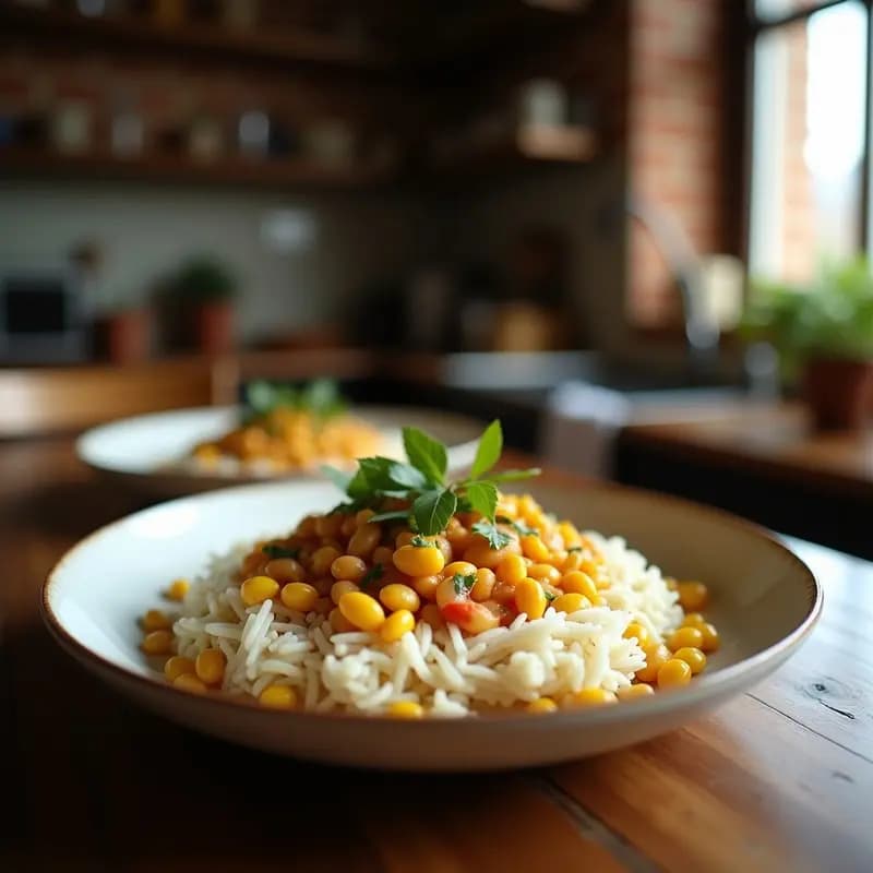 Plato rústico con tortas de maíz doradas rellenas de frijol mantecoso cremoso, decoradas con cilantro fresco y rodajas de limón, receta costarricense vegana y sin gluten.