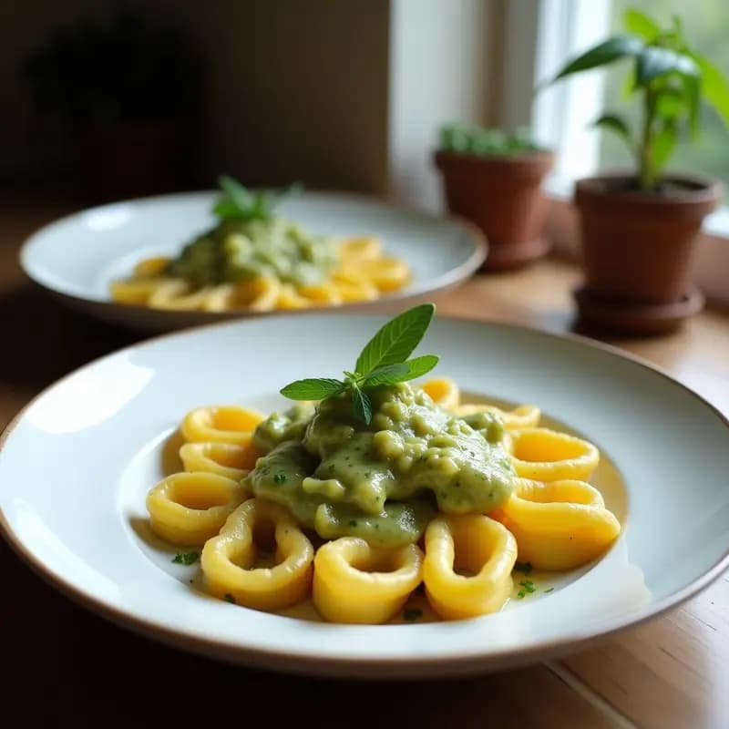 Plato blanco con tortelloni italianos de calabaza y ricotta bañados en salsa de salvia y mantequilla dorada, decorados con piñones tostados y queso parmesano rallado, receta casera en 30 minutos.