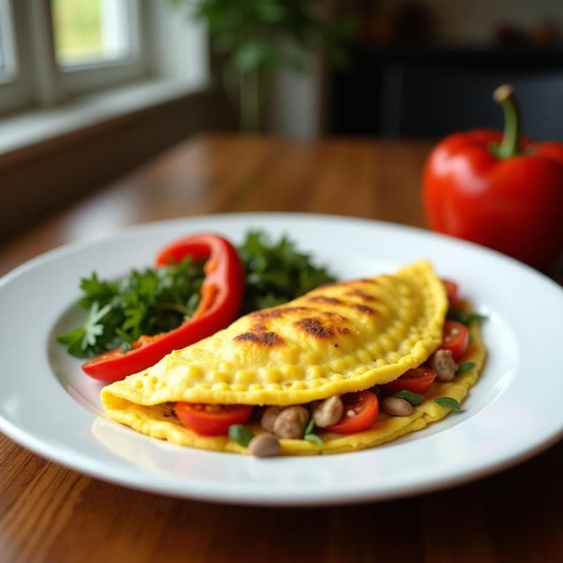 Tortilla de patatas rellena de atún y pimientos del piquillo cortada en porciones, con el centro jugoso y dorado, servida en un plato de barro rústico.