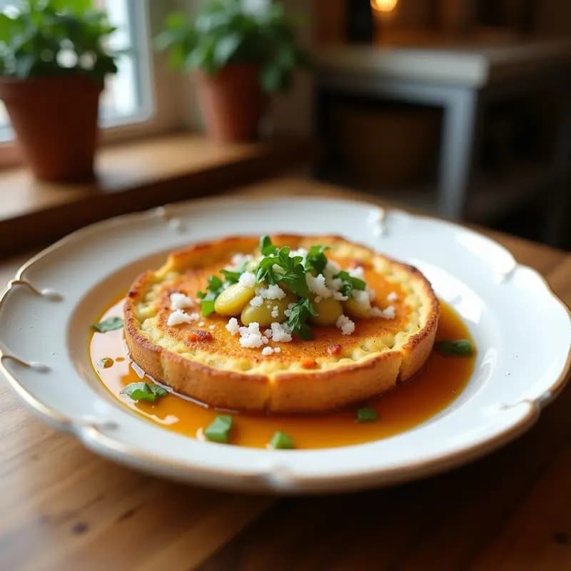 Tostada dorada y crujiente de pan de barra con un hilo brillante de aceite de oliva virgen extra y escamas de sal gruesa, servida en un plato blanco sobre una mesa rústica de madera. Desayuno español clásico en 2 minutos.