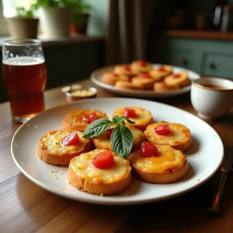 Tostadas doradas de avena y plátano con canela, decoradas con semillas de chía y nueces picadas, servidas en un plato blanco rústico sobre un mantel de lino.
