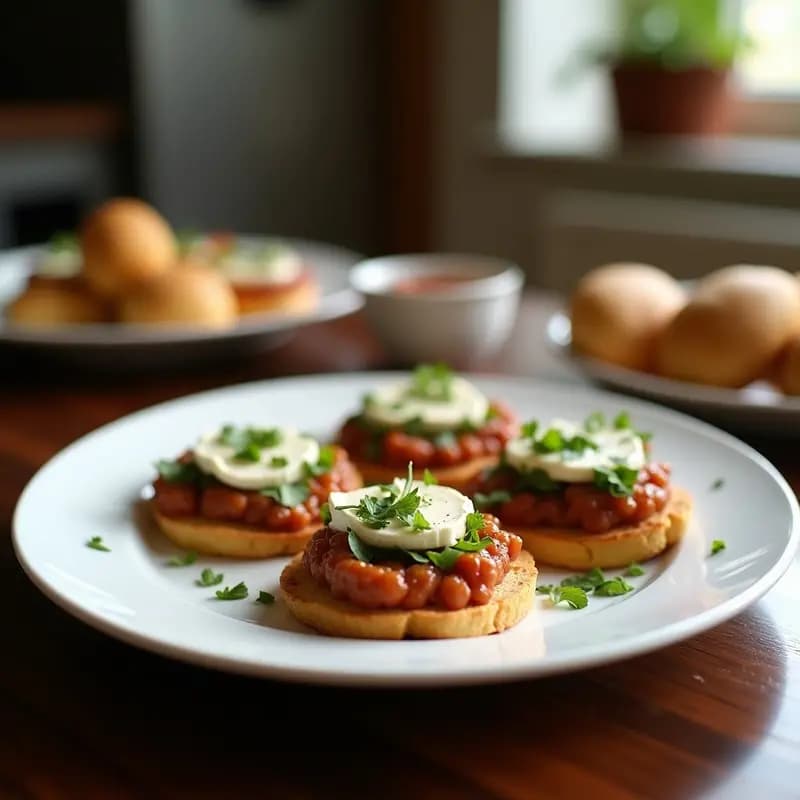 Tostadas doradas de pan integral con una capa cremosa de paté de berros y queso feta, decoradas con hojas frescas de berros y semillas de sésamo tostadas, servidas en un plato blanco rústico con fondo de madera clara.