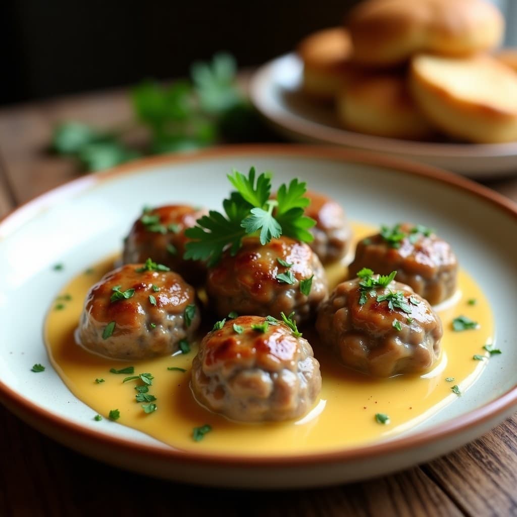 Foto de albóndigas en salsa de almendras y azafrán, receta tradicional andaluza
