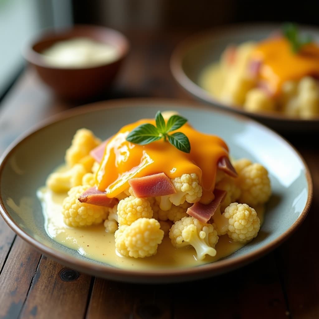 Coliflor gratinada al horno con bechamel y queso, lista para servir, coliflor gratinada
