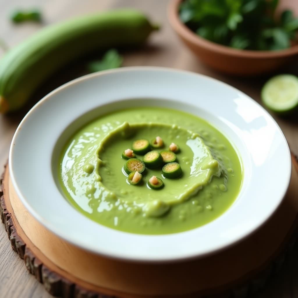 Crema de espárragos verdes detox en un tazón blanco con espárragos frescos alrededor, lista para ser servida