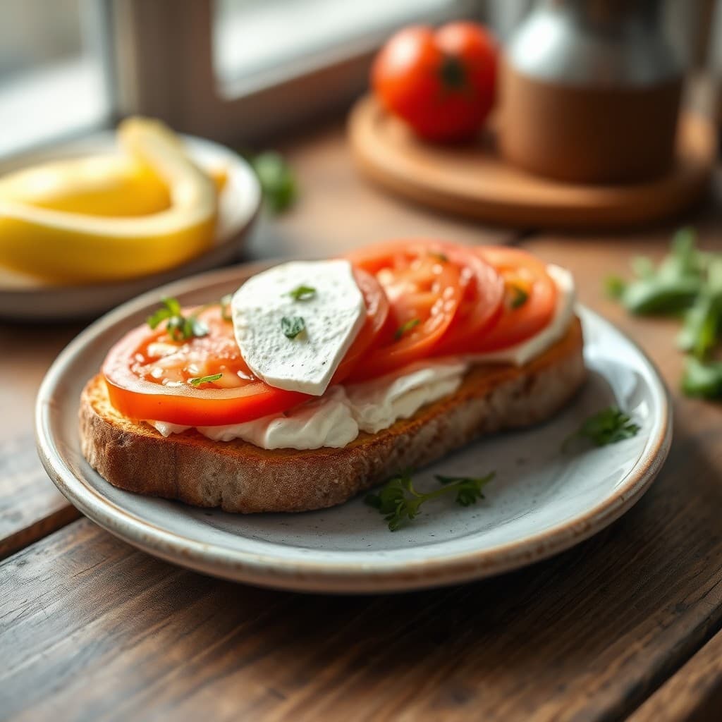 Tostada Integral de Ricotta, Tomate y Pavo