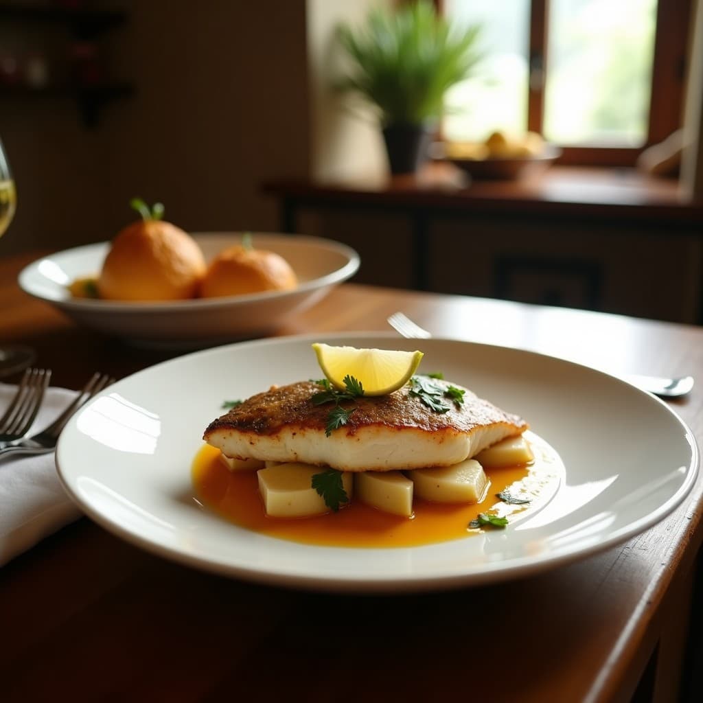 Dorada al horno con limón sobre cama de patatas panadera, receta saludable y fácil de pescado