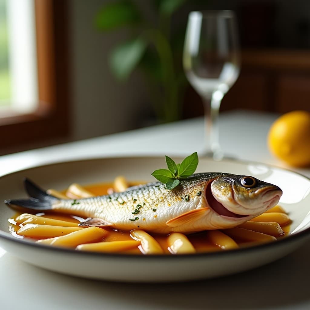 Dorada al horno con limón y romero frescos, lista para servir. Receta saludable y fácil de pescado al horno