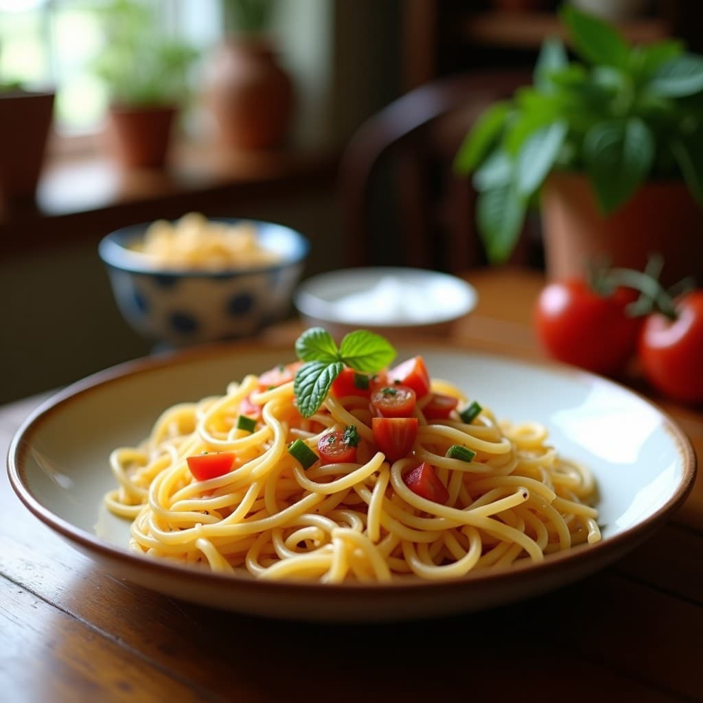 Ensalada de pasta fría con atún, tomate y huevo duro en un tupper listo para llevar