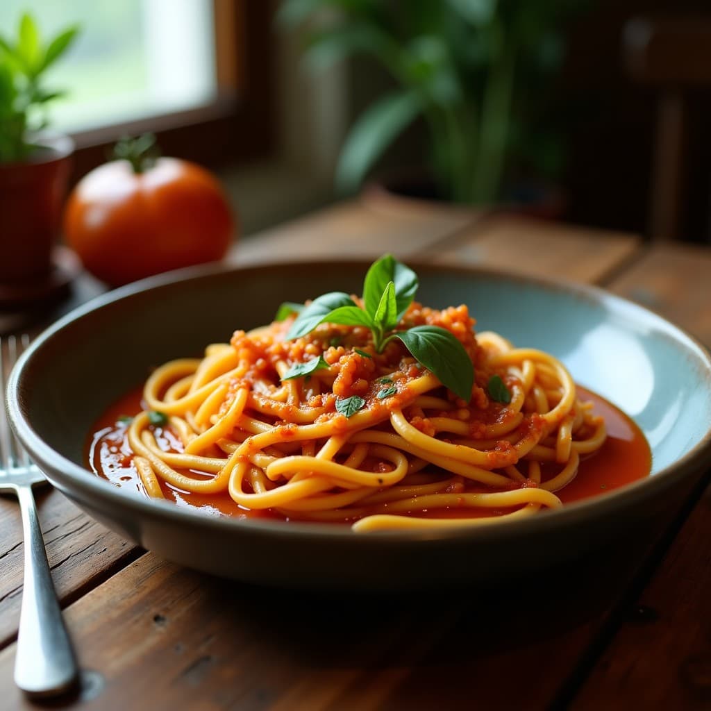 Fideos de calabacín con boloñesa de soja vegana keto en un tupper, lista para llevar al trabajo