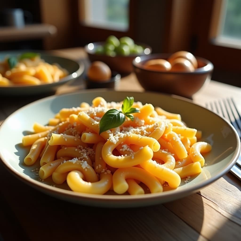 Macarrones gratinados al horno con queso y carne picada, lista para servir