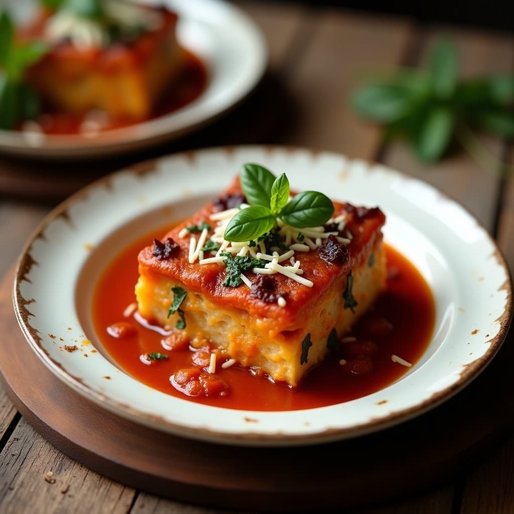 Musaka griega auténtica con berenjenas asadas y bechamel de queso, lista para servir
