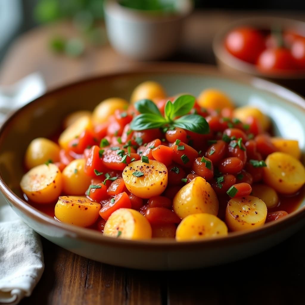 Foto de patatas bravas auténticas de Madrid, servidas en un plato con salsa brava y cebolla picada, receta fácil y tradicional