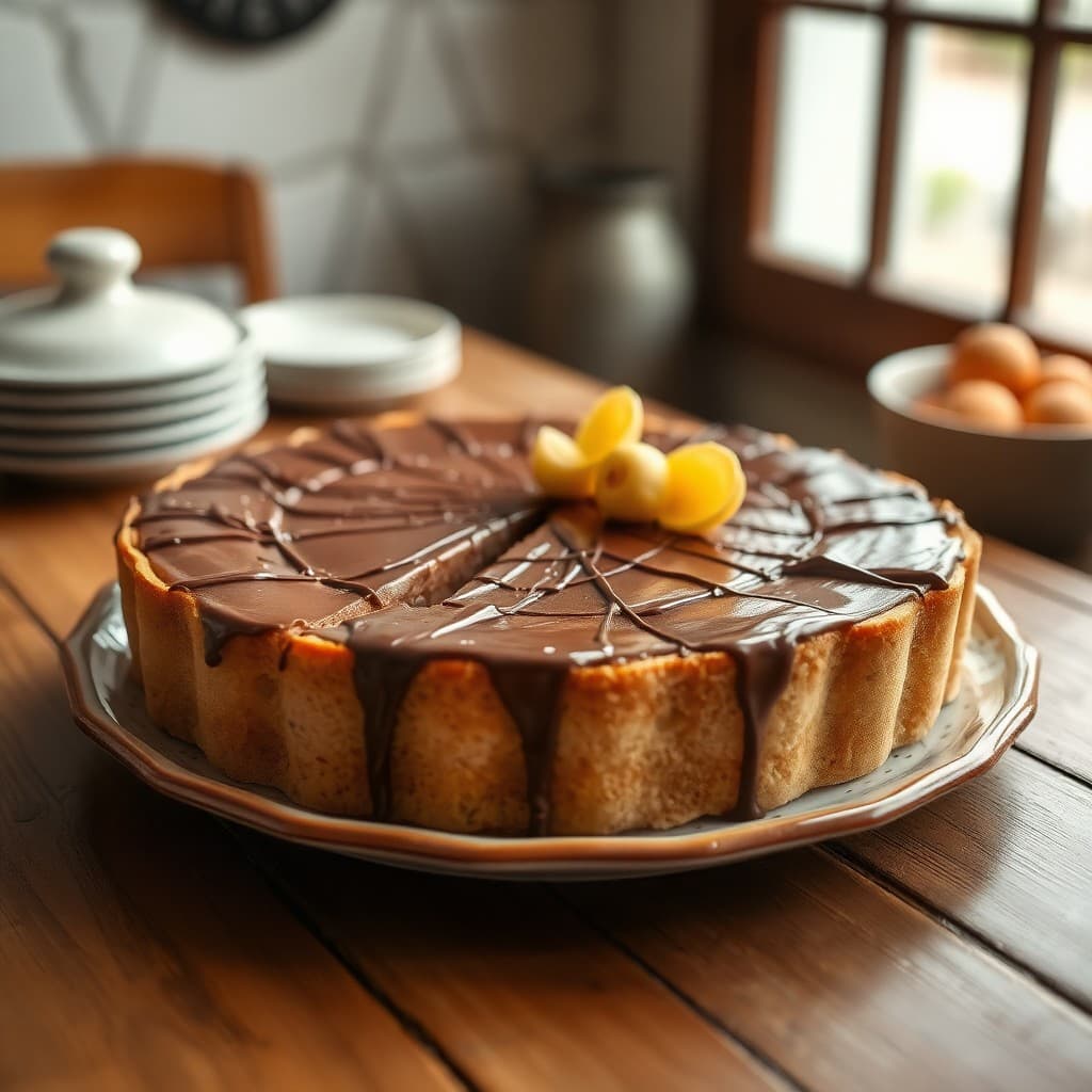 Tarta de galletas sin horno con capas de natillas y chocolate, lista para ser servida, receta fácil y rápida de la abuela